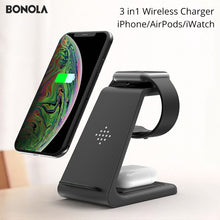 Load image into Gallery viewer, Bonola 3 in1 Wireless Charger For iPhone 11/Xs AirPods Apple Watch 23 Wireless Charging Stand for iWatch iPhone 11Pro/Xr/Xs Max